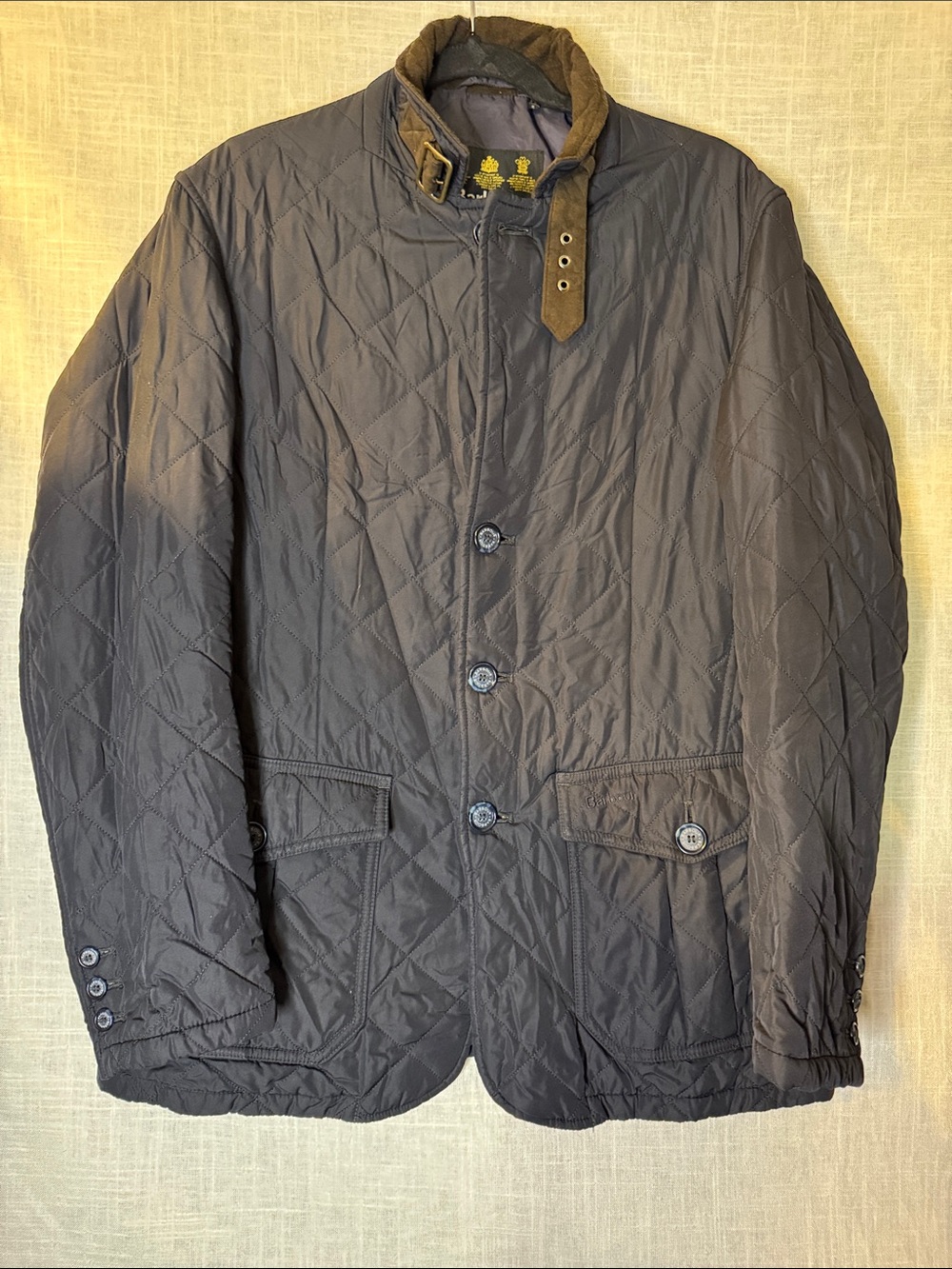 Barbour Quilted Brown Jacket with Tan Cord Collar